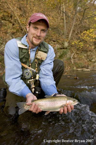 Flyfishermen with nice rainbow trout