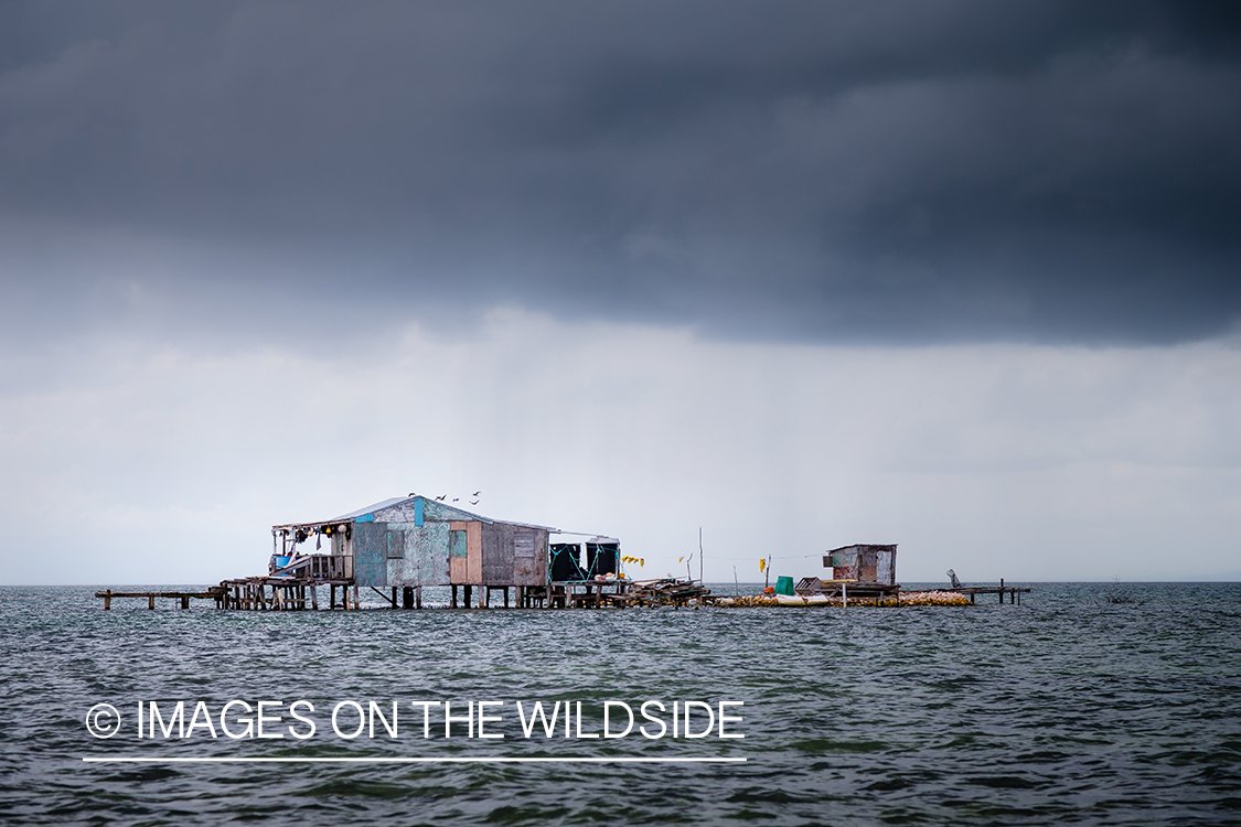 Fishing boat house on flats.