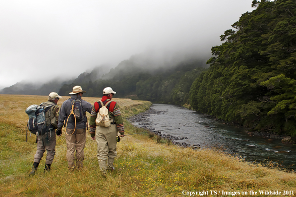 Fishermen at Eglington River, New Zealand. 