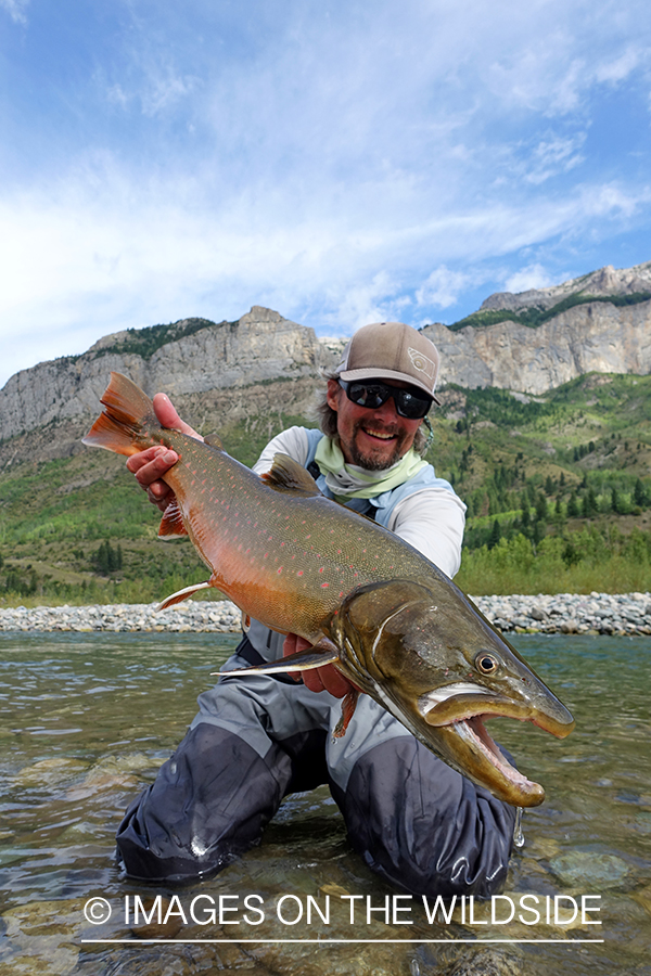 Flyfisherman with bull trout.