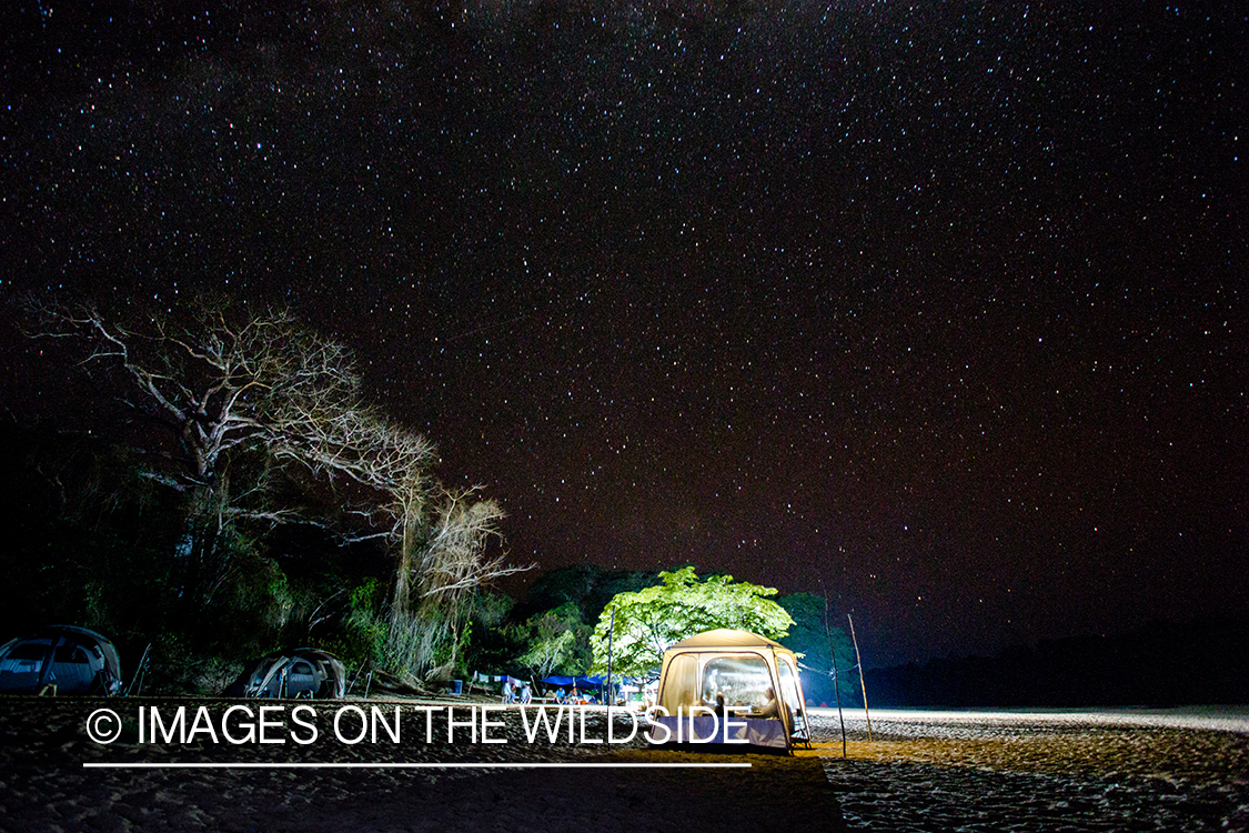 Flyfishing tent camp at night.