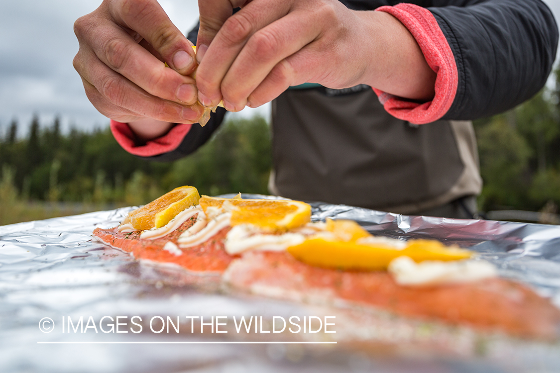 Camille Egdorf preparing shore lunch.