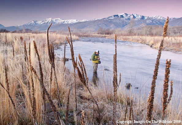 Flyfisherman on river.