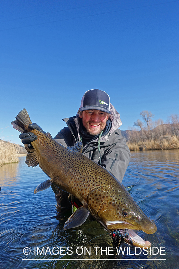 Flyfisherman with brown trout.