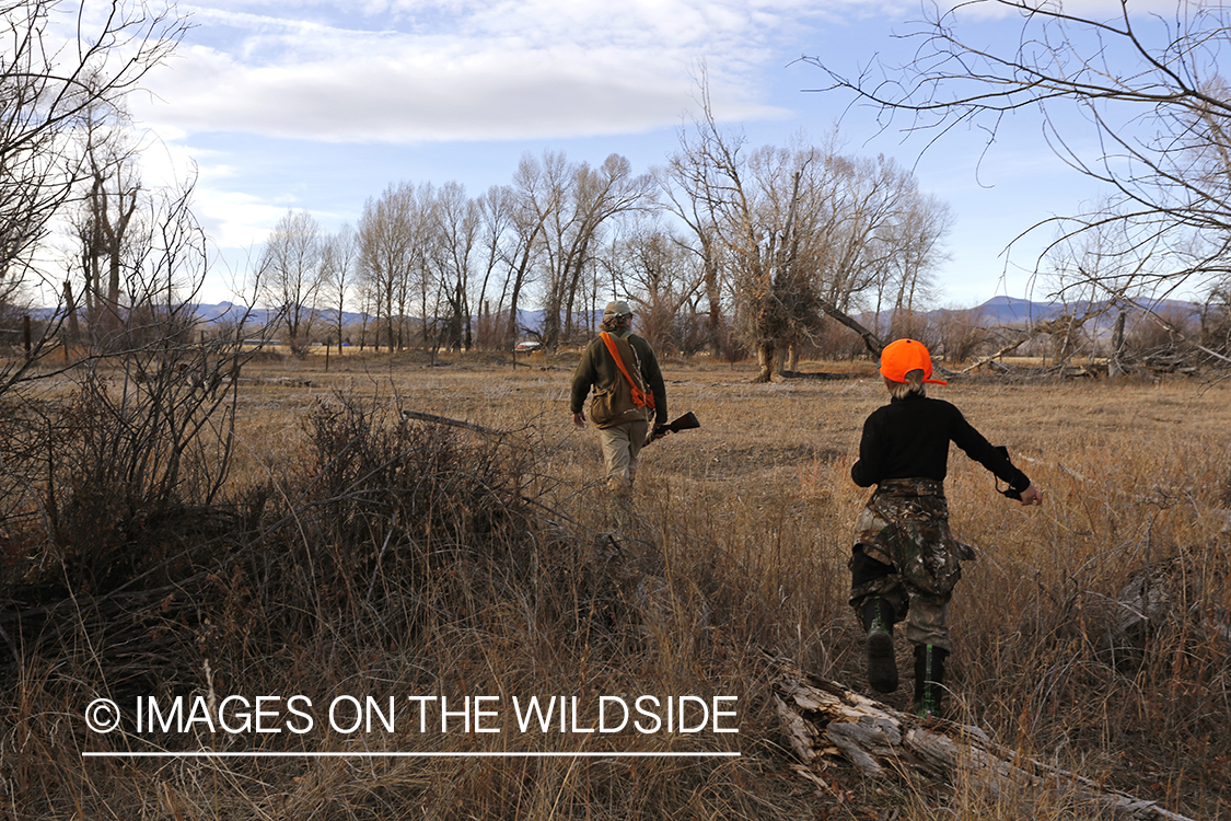 Father and son pheasant hunting.