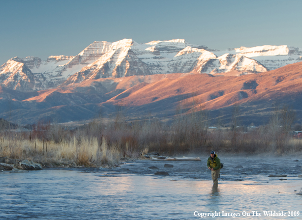 Flyfisherman on river.