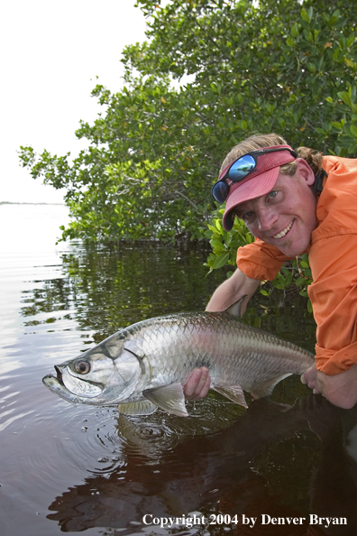 Flyfisherman releasing tarpon 