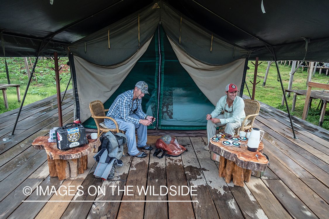 Flyfishing for Golden Dorado in Bolivia. (flyfishermen at camp)