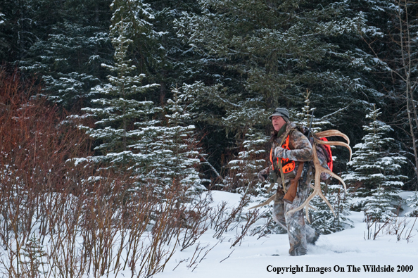 Hunter with elk rack