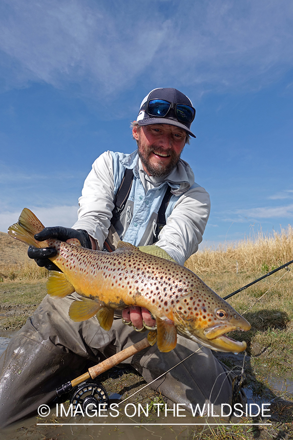 Flyfisherman with brown trout.