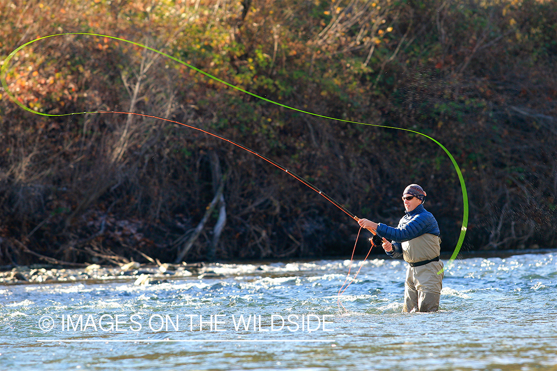 Flyfisherman on river. 