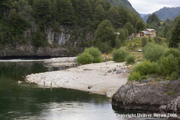 Flyfishermen casting from shore.