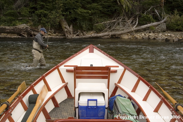 Flyfisherman casting on river.