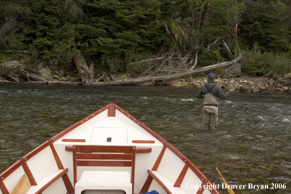 Flyfisherman casting on river.