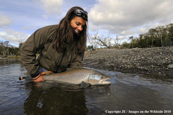 Flyfisherwoman with Nice Brown Trout