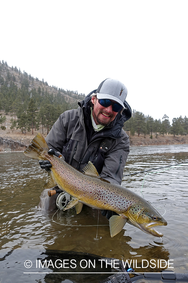 Flyfisherman with brown trout.