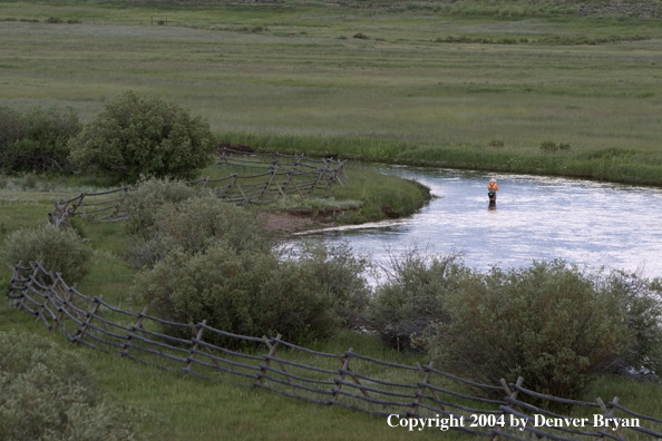 Flyfisherman fishing river.