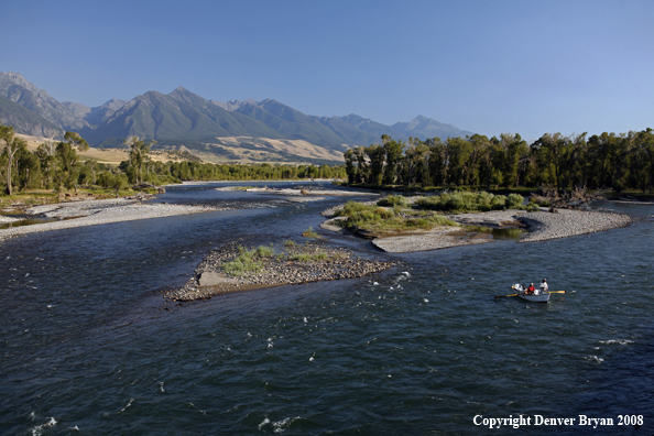 Driftboat with Flyfishermen on Yellowstone River, Paradise Valley Montana