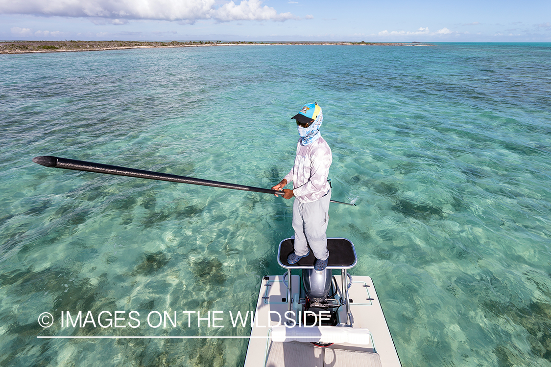 Flyfisherman on boat.