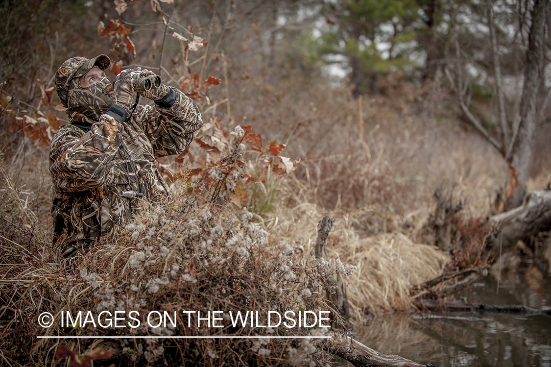 Waterfowl hunter scanning for fowl.