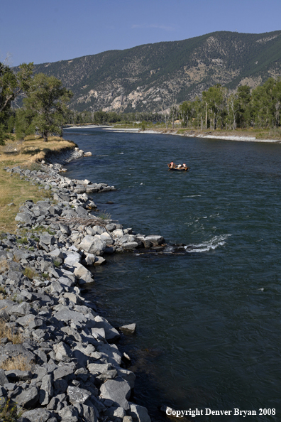 Driftboat with Flyfishermen on Yellowstone River, Paradise Valley Montana