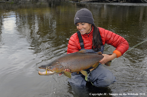 Flyfisherwoman with Nice Brown Trout