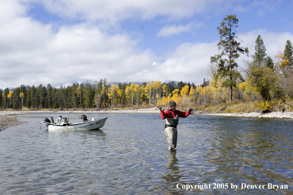 Flyfisherman casting on Snake River.