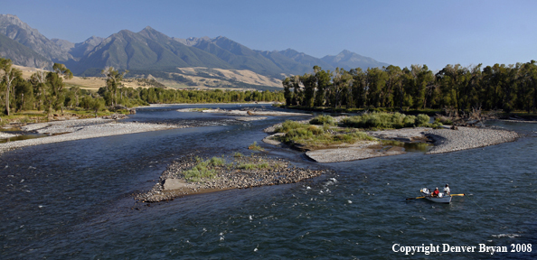 Driftboat with Flyfishermen on Yellowstone River, Paradise Valley Montana