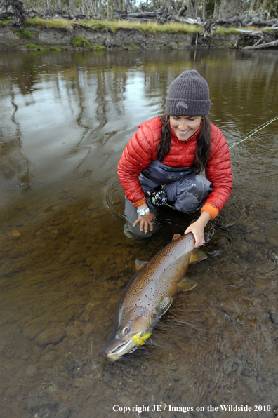 Flyfisherwoman with Nice Brown Trout