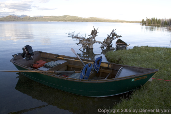 Driftboat on lake.