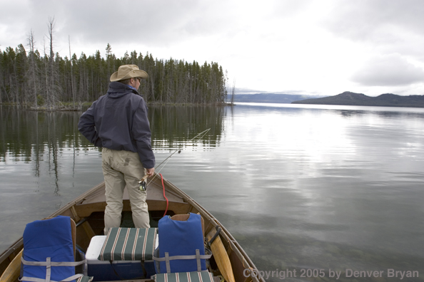 Flyfisherman fishing from driftboat.