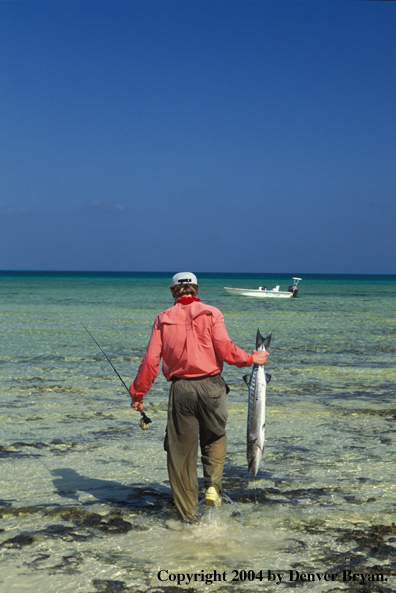 Saltwater flyfisherman with barracuda.