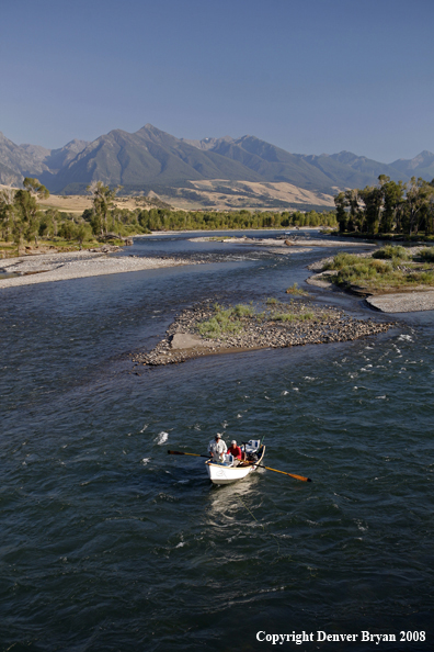 Driftboat with Flyfishermen on Yellowstone River, Paradise Valley Montana