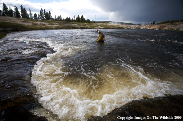 Flyfisherman on Firehole River.