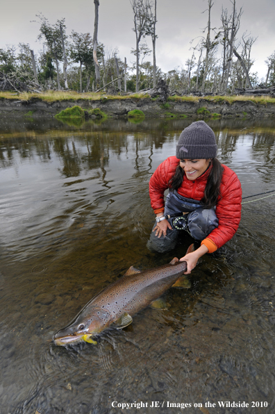 Flyfisherwoman with Nice Brown Trout