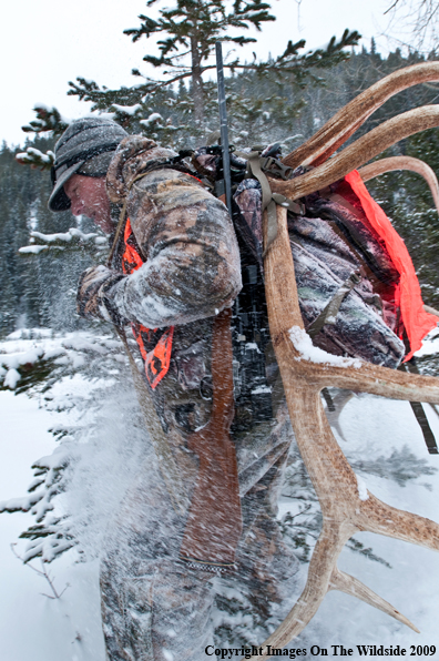 Hunter with elk rack