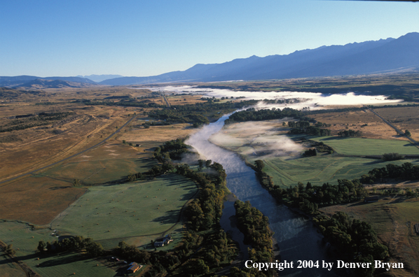 Fog-covered Yellowstone River in Paradise Valley, Montana 