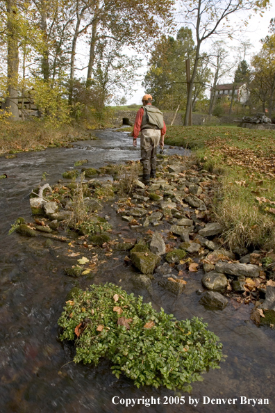 Flyfisherman walking upstream.