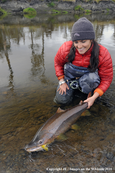 Flyfisherwoman with Nice Brown Trout