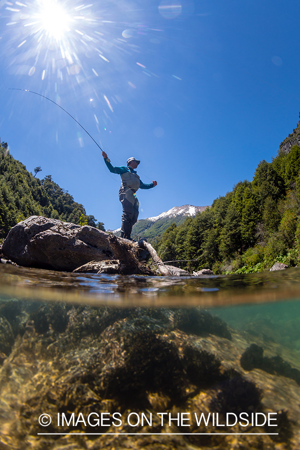 Flyfisherman on stream.