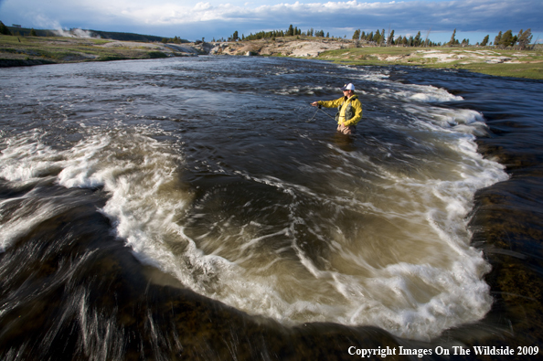 Flyfisherman on firehole river.