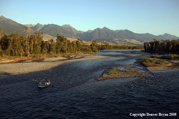 Driftboat with Flyfishermen on Yellowstone River, Paradise Valley Montana