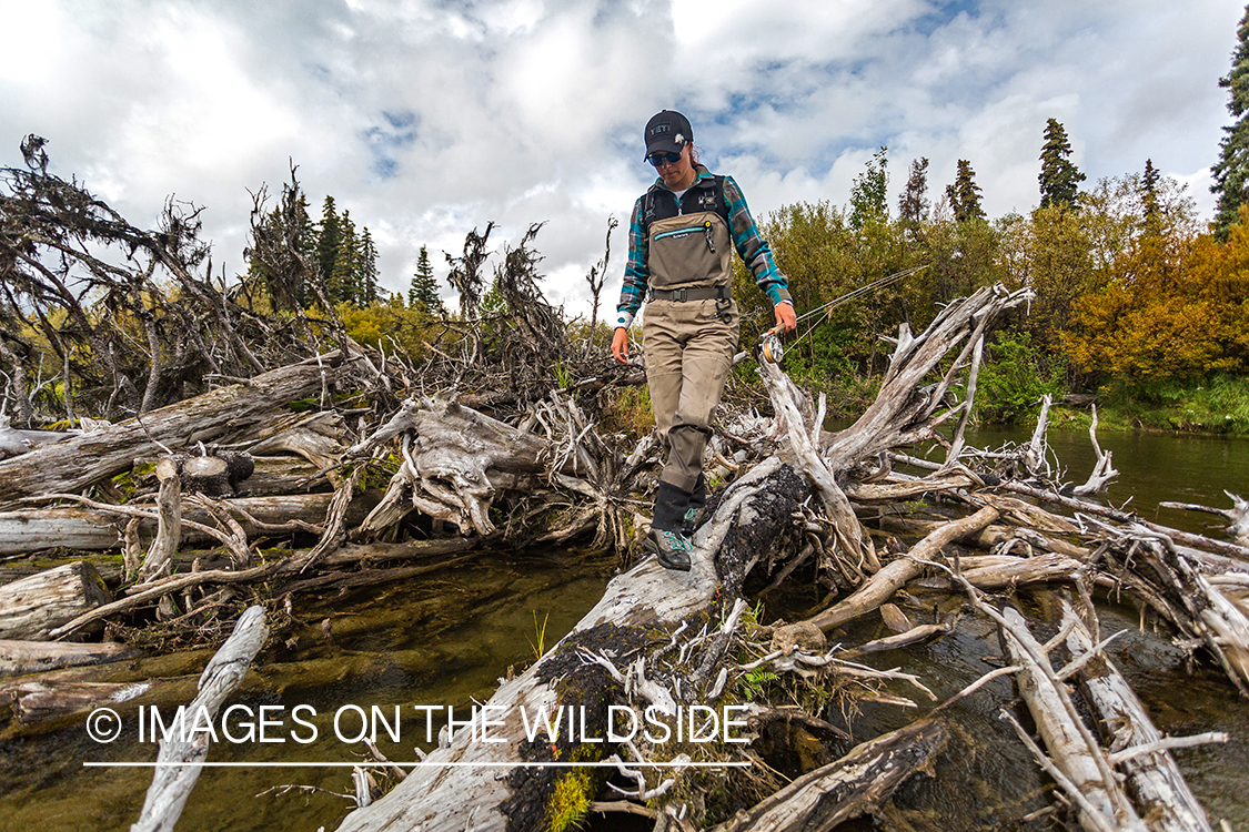 Camille Egdorf flyfishing on Nushagak river, Alaska.