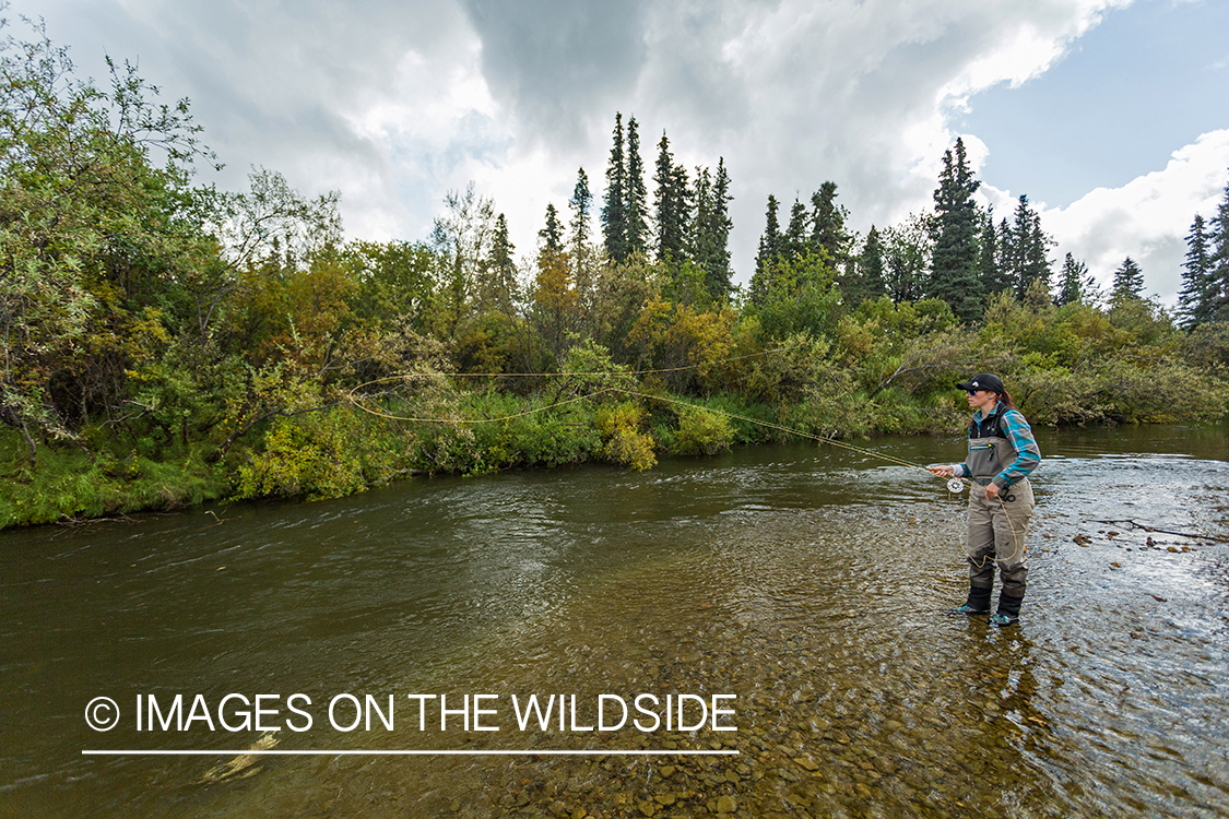 Camille Egdorf flyfishing on Nushagak river, Alaska.