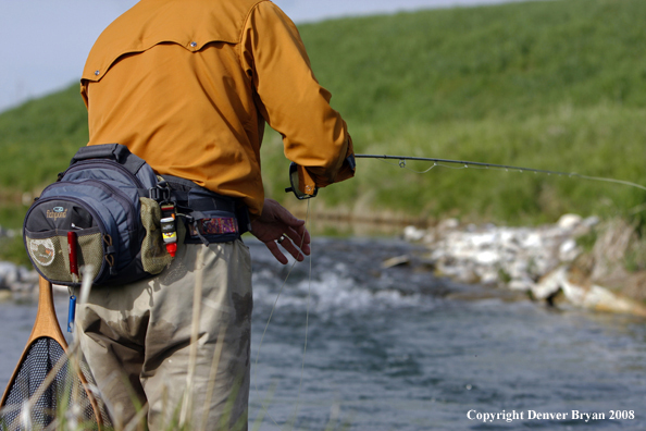 Flyfisherman fishing spring creek.