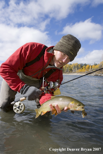 Flyfisherman with Snake River cutthroat trout.