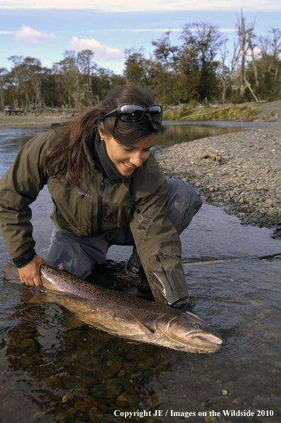 Flyfisherwoman with Nice Brown Trout