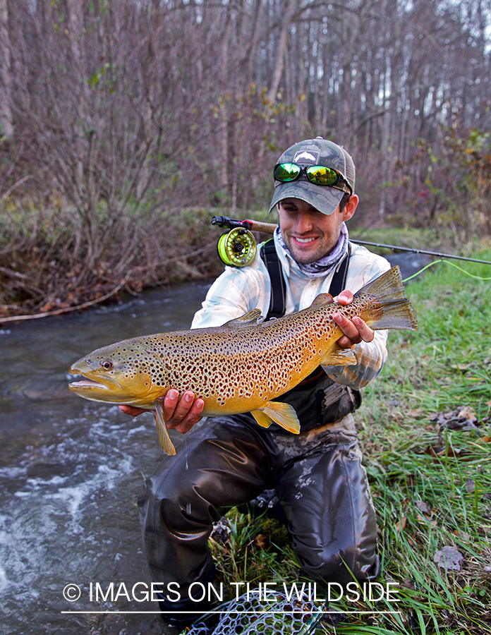 Flyfisherman with brown trout.