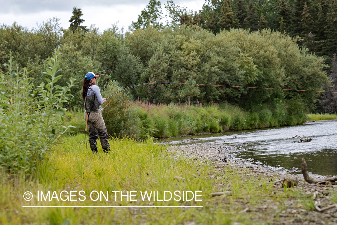 Camille Egdorf flyfishing on Nushagak river, Alaska.