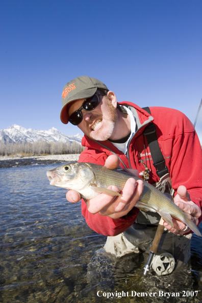 Flyfisherman with Snake River mountain whitefish.